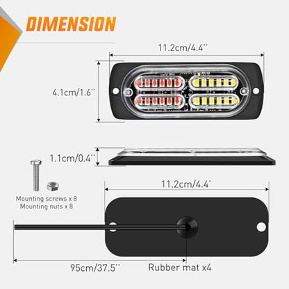 Nilight 4PCS 24LED Emergency Strobe lights 12V 24V Red White Surface Mount Grille Hazard Safety Warning Light Sync Feature Side Flashing Marker Flash for Car Truck Campers - color: Red White