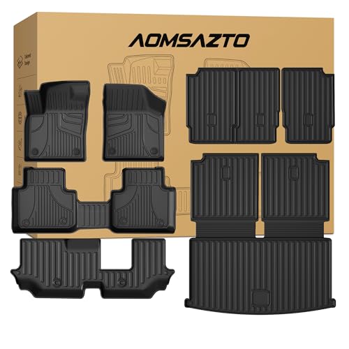 AOMSAZTO Floor Mats Compatible with 2018-2025 2026 Volkswagen Atlas (Not for Cross Sport) 7 Seats - VW Atlas TPE All Weather Protection Floor Mats & 2nd & 3rd Row Backrest Mat & Cargo Liner - style: 6) for Volkswagen Atlas | 2018-2026 | Floor+Cargo+Backre