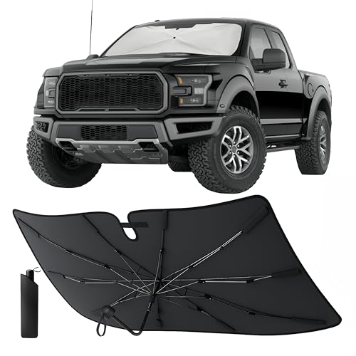 EcoNour Premium Umbrella Windshield Sun Shade for Car | Foldable UV Blocker Front Windshield Sunshade | Umbrella Shade Accessories with Storage Pouch | Full Size SUVs &MPV| Large - 61"x35" - size: Large
