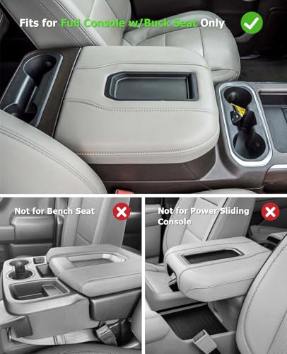 INTGET Center Console Cover for Chevy Silverado & GMC Sierra Accessories 2019 2020 2021 2022 2023 2024 2025 Leather Armrest Lid Arm Rest Box Protector(Black Stitches, Bucket Seat 19-25)