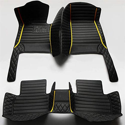 All-Weather car Floor Mats-Suitable for 98% of car Models Watherproof Leather car Floor mat (Black and Black with Yellow bar) - color: Black and Black with yellow bar
