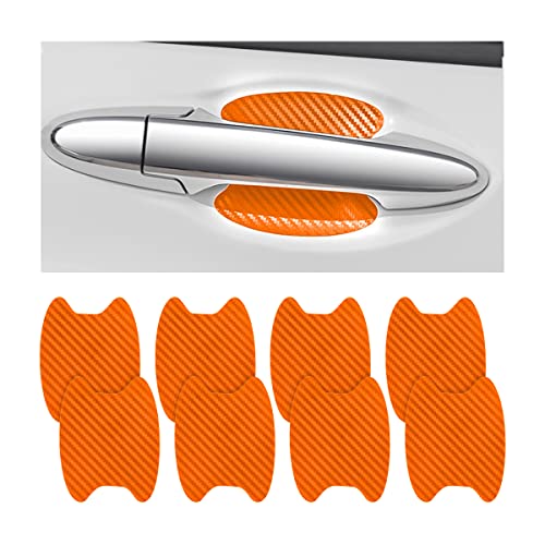 8PCS Car Door Handle Sticker, Carbon Fiber Anti-Scratches Car Door Cup Protector, Non-Marking Auto Door Handle Protective Film, Self-Adhesive Door Side Paint Protector for All Cars (Orange/8PCS) - color: Orange/8PCS