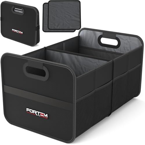 FORTEM Car Trunk Organizer, Collapsible Two Compartment Organizer, Foldable SUV & Truck Storage for Car Accessories for Women Men, Non Slip Bottom, Sturdy Side Walls, Strong Handles, 45L - color: Black, size: Medium