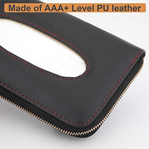 Car Tissue Holder, Sun Visor Tissue Holder, Car Visor Napkin Holder, PU Leather Backseat Tissue Case Holder for Car Vehicle with Zipper (Black) - color: Black