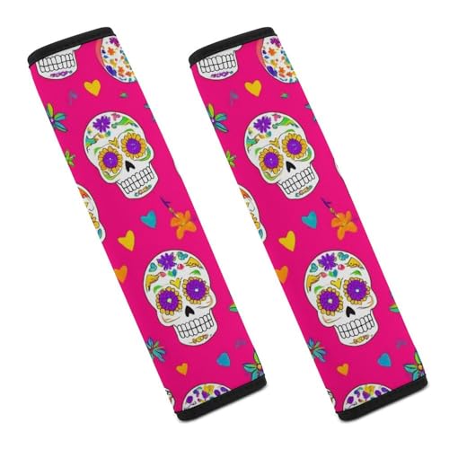 Men's Comfortable Cushion Pad Car Shoulder Strap, Day Dead Mexican Sugar Skull Harness Pad Car Belt Covers - color: Color855