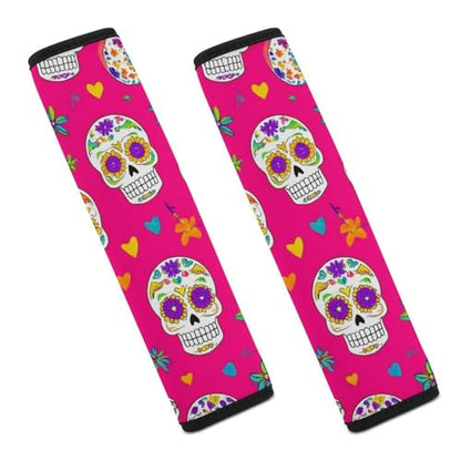 Men's Comfortable Cushion Pad Car Shoulder Strap, Day Dead Mexican Sugar Skull Harness Pad Car Belt Covers - color: Color855