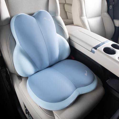 FLORICH Car Seat Cushion and Back Support for Car Ultrathick Memory Foam Office Chair Cushions with Lumbar Support Pillow for Sciatica & Back & Tailbone Pain Relief (Blue) - color: Blue, size: Cushion+lumbar