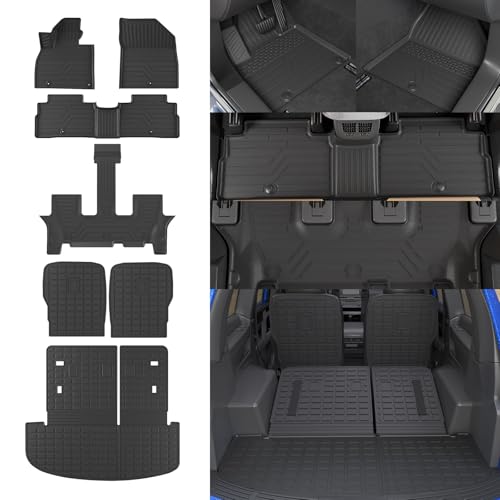 Rongtaod Floor Mats Compatible with 2020-2025 Kia Telluride 7 Seats (Not for 2027) Cargo Liner Back Seat Cover Kick Mat 2024 Telluride Accessories (Floor Mats+Trunk Mat+2nd&3rd Row Backrest Mat) - color: Floor Mats+Trunk Mat+2nd Backrest Mat