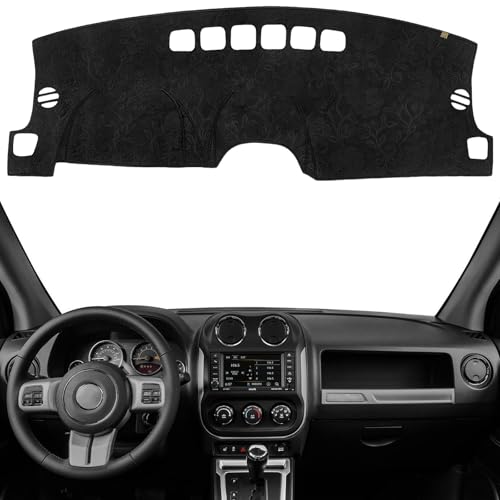 Dashboard Cover Dash Mat Fit for Je-ep 2016-2009 Compass,2017-2009 Patriot (for MK Body Code),Car Dash Board Mat Anti-Glare Carpet,Non-Slip Pad Sunshield Protector (Flannel) - color: Black Embossed, size: Fit 09-16 Compass/Patriot - (Black)