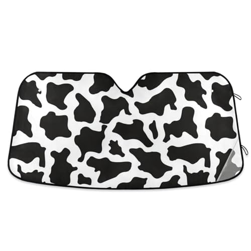 Black White Cow Print Car Sun Shade Animal Print Windshield Sun Shield UV Ray Protection Foldable Sun Visor for Front Window Blocks Automotive Interior Accessories 55 X 27.6 in - color: Cow Print, size: M