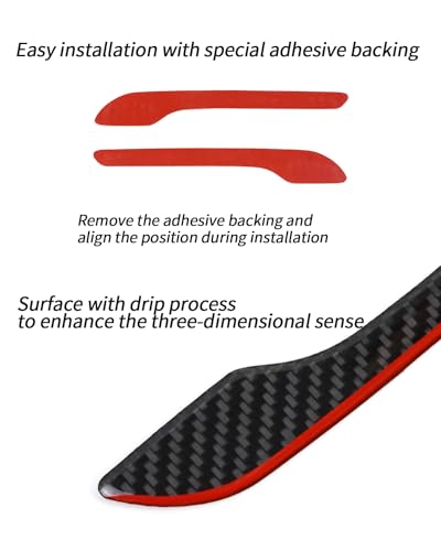 Carbon Fiber Door Handle Cover, Door Handle Protective Cover Decoration Compatible with Tesla Model Y/3 accessories (2017-2025) Highland & Juniper Compatible (4 Pieces) (Red rim with drip) - style: Red rim with drip