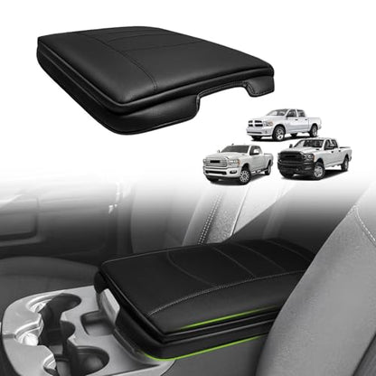 Muslogy Center Console Armrest Cover Fit for Dodge Ram1500 2013-2018 & Ram2500/3500 2013-2026 Accessories, Comfort Armrest Pad Console Lid Cushion Vegan Leather 1-Inch Extra Thick(Jump Seat ONLY) - size: 3) 13-18 |RAM1500| 13-25 RAM2500/3500|Jump,+Thick