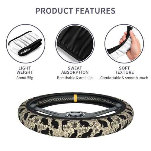 Cat Steering Wheel Cover Elastic Non-Slip Car Steering Wheel Covers with Seat Belt Shoulder Pad for Women Men - color: Cat
