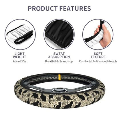 Cat Steering Wheel Cover Elastic Non-Slip Car Steering Wheel Covers with Seat Belt Shoulder Pad for Women Men - color: Cat