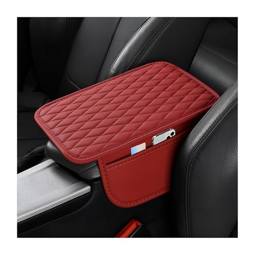 Car Center Console Cover, Leather Vehicle Armrest Seat Box Cushion Pad with Storage Bags, Waterproof Automotive Middle Console Protector, Universal for SUV RV Truck (Wine Red) - color: Wine Red