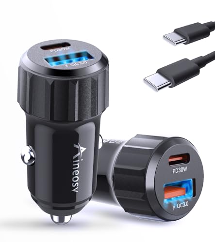 [2-Pack] Car Lighter USB Adapter, 52.5W Dual Port USB Car Charger for iPhone 17 16 Pro Max Samsung S26 S25, 30W PD Fast Charging Car Charger Adapter (Cable Included)