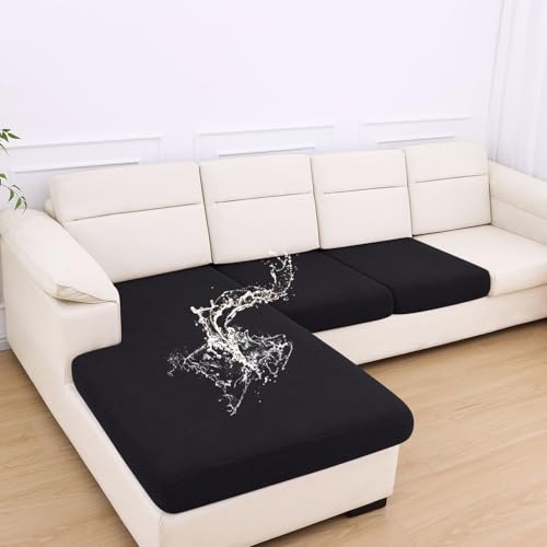 hyha Waterproof Couch Cushion Covers for Pets, Non Slip Sofa Seat Cover for Dogs Washable, Soft Thick Stretch Jacquard Fabric, Sofa Slipcovers with Elastic Bottom (1 Chaise+2 Seater, Black) - color: Black, size: 1 Chaise+2 Seater