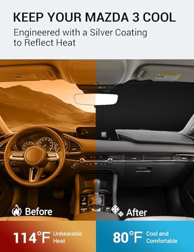 Proadsy 2026 Upgrade Windshield Sun Shade Custom Fit Mazda 3 2019-2025 2026 Mazda3 Hatchback/Sedan Front Sunshade Protector Foldable Sun Visor Blocks UV Rays Keep Car Cooler - size: Mazda 3 2019-2026