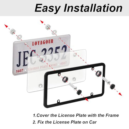 2Pack Transparent License Plate Cover and Frames,Clear Front and Rear License Plate Holder,Unbreakable Car Licence Plate Frame Protector fits Any US Plates with Screws & Caps (Black Frame) - color: Black Frame with Clear Cover