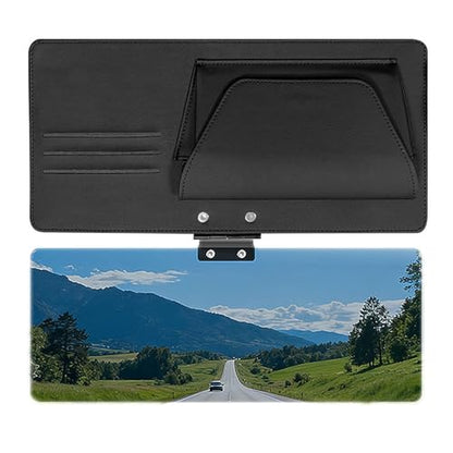 Sun Visor Extender for Car, Polarized UV400 Car Visor Sun Blocker, Adjustable Clip On Visor Extension with Sunglasses Holder & Card Slots, Leather Storage Holder for Universal Cars, Black