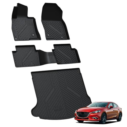 LASFIT Floor Mats & Cargo Mat for Mazda 3 2018 2017 2016 2015 2014 (Only Fits Hatchback, Not Fits Sedan) All Weather TPE Floor Liners Front & Rear Row Full Set Car Mats Accessories - Black - size: 2014-2018 | For Mazda 3 Hatchback | Full Sets