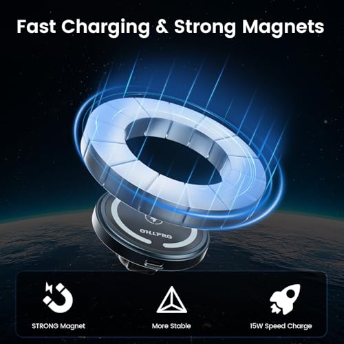 OHLPRO 15W Magsafe Car Mount Charger for iPhone 17, Fast Wireless Charging Magnetic CD Slot Holder with 3M Adhesive Base for Dashboard, Aluminum Shell, Compatible with iPhone 16 15 14 Series, Gray - color: Gray