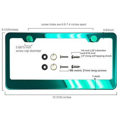 T304 Stainless Steel License Plate Frame – 8K Mirror Polish Finish, Rust-Resistant, Slim Design, Universal Fit, Includes Screw Caps, Washers & Stainless Steel Screws (Green Chrome) - color: Green Chrome