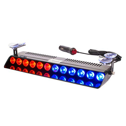 Red Blue Led Strobe Flash Light Emergency Warning 12-Led Sucker Dashboard Interior Roof Windshield Dash Safe Caution Hazard Light with Suction Cups for Car Vehicle Boat SUV Firemen Fog DC 12V - color: Red & Blue