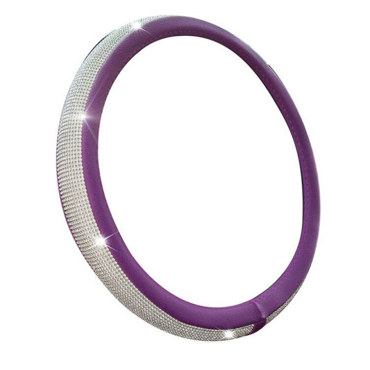 New Diamond Leather Steering Wheel Cover with Bling Bling Crystal Rhinestones, Universal Fit 15 Inch Car Wheel Protector for Women Girls Purple - color: Purple with White Diamonds, size: Standard Size[14"1/2-15"]
