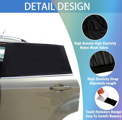 Car Window Sun Shade Cover -2 Pack Breathable Mesh Rear Side Window Shade Sunshade UV Protection for Baby Kids Pet Size M, Mosquito Net Curtain Fit for Most(95%) of Cars, Cover Full Window - size: Medium-Rear Window
