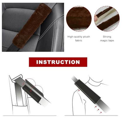 Sun Walker 2PCS Seat Belt Shoulder Pads, Fluffy Soft Plush Auto Seat Belt Pads for Protecting Your Neck & Shoulder, Comfortable Seatbelt Cover Warm Protective Cushion for Most Cars (Coffee) - color: Coffee