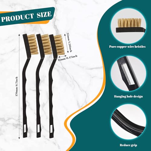 12 Pcs Mini Brass Brush Set, Brass Scratch Brush with Curved Handle, Cleaning Weld Slag and Rust - style: Brass