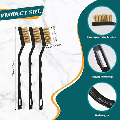 12 Pcs Mini Brass Brush Set, Brass Scratch Brush with Curved Handle, Cleaning Weld Slag and Rust - style: Brass
