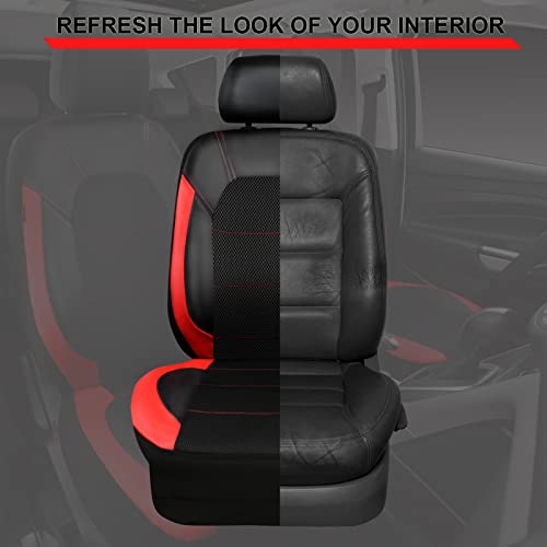 CAR PASS Universal Leather car seat Covers Sport fits Most Cars, SUVs, Trucks, and Vans (Full Set, Black Red) - color: Black and Red, size: Full Set