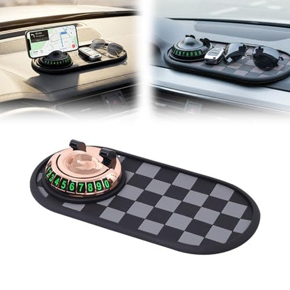 Multifunctional Car Anti-Slip Mat with 360° Rotating Phone Holder & Temporary Parking Number, Anti Slip Mat for Car Dashboard, Multi Functional Cell Phone Holder for Sunglasses Keys Small Items (#F) - color: #F
