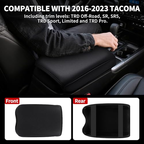 Center Console Cushion Compatible with Toyota Tacoma 2016-2023 Accessories, Premium Leather Arm Rest Cover Pad, Car Middle Console Cover (Black) - size: 2016-2023 Toyota Tacoma
