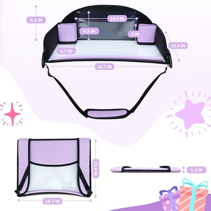Kids Travel Tray for Toddler Carseat, Road Trip Activities Essentials for Toddler, Kids Lap Desk Tray with Tablet Holder Stand ＆ Dry Erase Board (Purple) - color: Purple