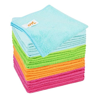 QYL Microfiber Cleaning Cloth,12 Pack Cleaning Rags, Cleaning Towels with 4 Color Assorted, 11.8"X11.8"(Green/Blue/Yellow/Pink)
