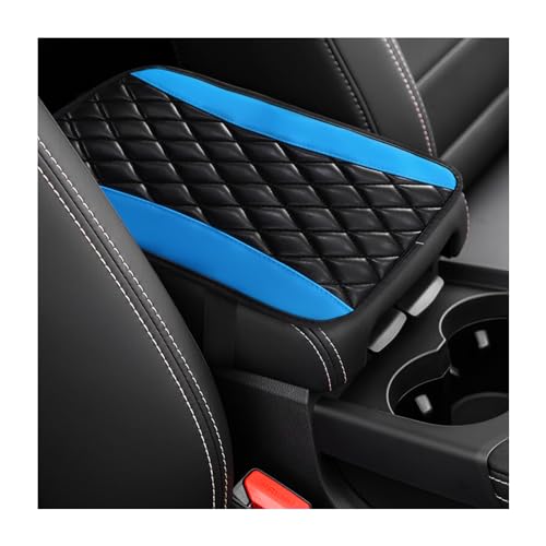 Dickno Car Center Console Cushion Pad, Universal Leather Waterproof Armrest Seat Box Cover, Comfortable Auto Armrest Cover Protector, Car Interior Decor Accessories for Most Vehicles (Black & Blue) - color: Black & Blue