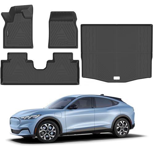 All Weather Floor Mats Cargo Liner for Ford Mustang Mach E 2021-2025 (NOT for Ford Mustang), TPE Rubber Floor Liners Anti-Slip Full Set Automotive Mats for 2025 Mustang Mach E Accessories - size: Floor Mats for Mustang Mach E 2021-2025