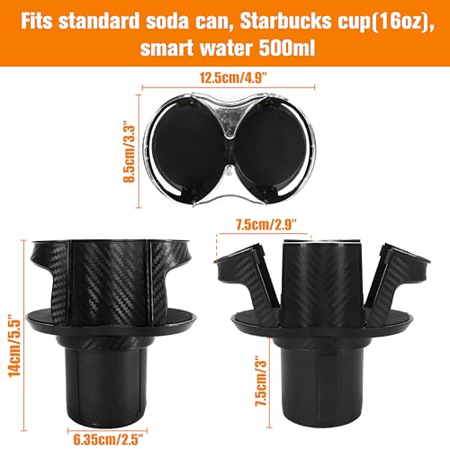 Double Cup Holder for Car, 2 in 1 Extra Cup Insert with Expandable Base, Multifunctional Extender Expander Adapter with Elastic Open-Close Cup Mouth, Adjustable Bracket FOR 2.1''-2.9'' BOTTLE DIAMETER
