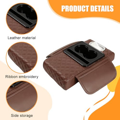 Car Armrest Cushion, 5-in-1 Nappa Leather Vehicle Centre Console Cover with 2 Storage Pockets, Cup Phone & Phone Holder, Multifunctional Auto Organiser Accessories, Universal Fit (Coffee) - color: Coffee