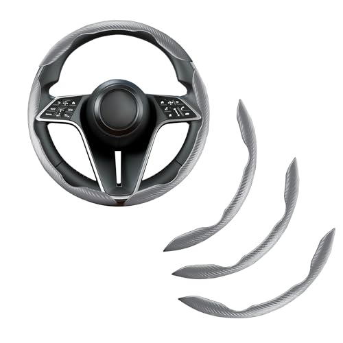 Carbon Fiber Steering Wheel Cover, 3-Piece Set Anti-Skid Comfortable Grip Segmented Butterfly Design, Easy Snap-On Installation Universal Fit 99% Cars, Gray - color: Gray, size: 3