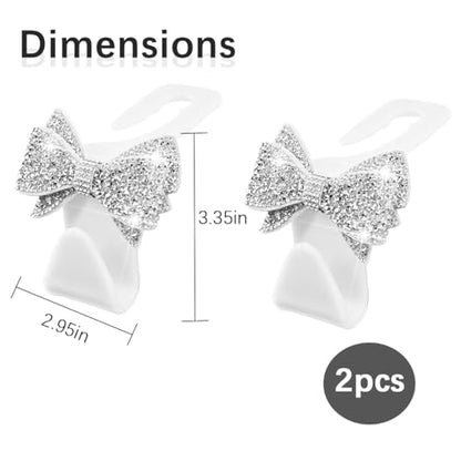 Zpana Bling Car Headreat Hook, 2PCS Crystal Rhinestone Cute Bow Vehicle Seat Back Hanger Storage for Purses Bags Grocery, Diamond Auto Rear Seat Organizer, Universal for SUV Truck Sedan (White) - style: White/2PCS