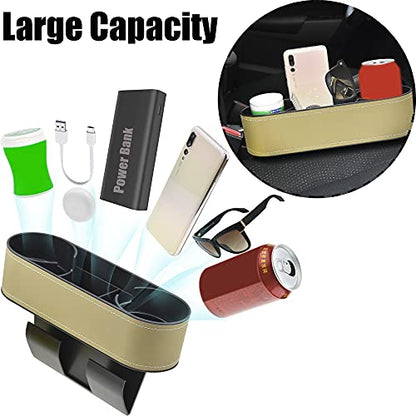 IOKONE Car Cup Holder, Auto Front Seat Organizer, Multifunctional Cup Drink Holders with PU Leather Cover, Gap Filler Storage Box Coin Bucket Console Side Pocket Cell Mobile Phone Holder(Slim-Beige) - color: Slim-Beige