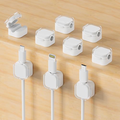 9-Pack Magnetic Cord Holder，Magnetic Cable Clips Strong Adhesive Desk Cable Management ，Cable Management Cord Holder Organizer for Home Office Desk Phone Car Wall Desktop Nightstand (White) - color: White