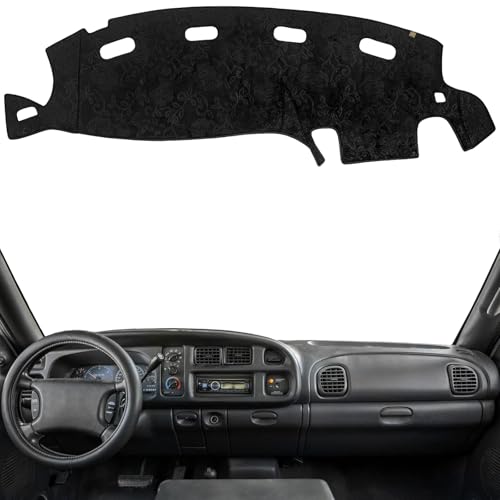 Dashboard Cover Dash Mat Fit for 2001-1998 Do-dge Ram 1500 2500 3500 (for Left Hand Drive),Car Dash Board Mat Anti-Glare Carpet,Non-Slip Pad Sunshield Protector (Flannel) - color: Black Embossed, size: Fit 98-01 Ram 1500/2500/3500