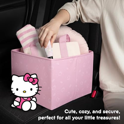 Sanrio Hello Kitty Car Trunk Organizer & Steering Wheel Cover Set – Cute, Non-Slip, Soft Grip Car Accessories for Women – Collapsible Storage Bin for Groceries, Tools & Travel – 12.5"L x 12.5"W x 9"H - style: Set Hello Kitty