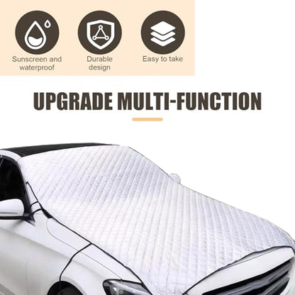 Car Windshield Cover for Ice and Snow, Thickened Windproof Four-season Protection Waterproof Dustproof Frost-proof Portable Car Cloth, Outdoor Indoor Foldable Protective Cover, for Cars (Silver)