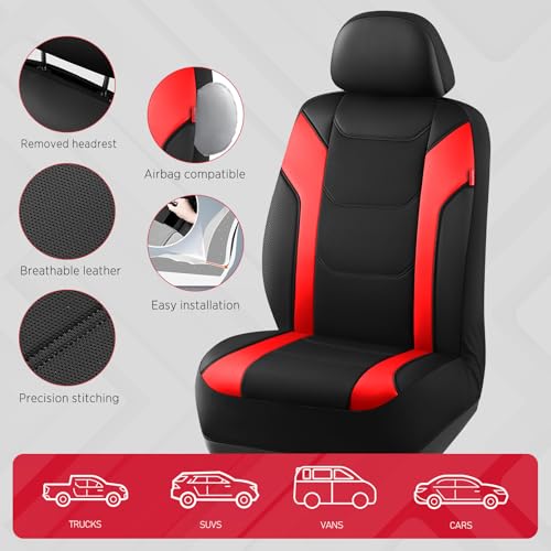 Rubbermaid Leather Car Seat Cover – Universal Front Seat Cover, Airbag Compatible, Easy to Install, Water-Resistant and Durable Automotive Seat Cover for Cars, Trucks, SUVs, Vans – Red - color: Red
